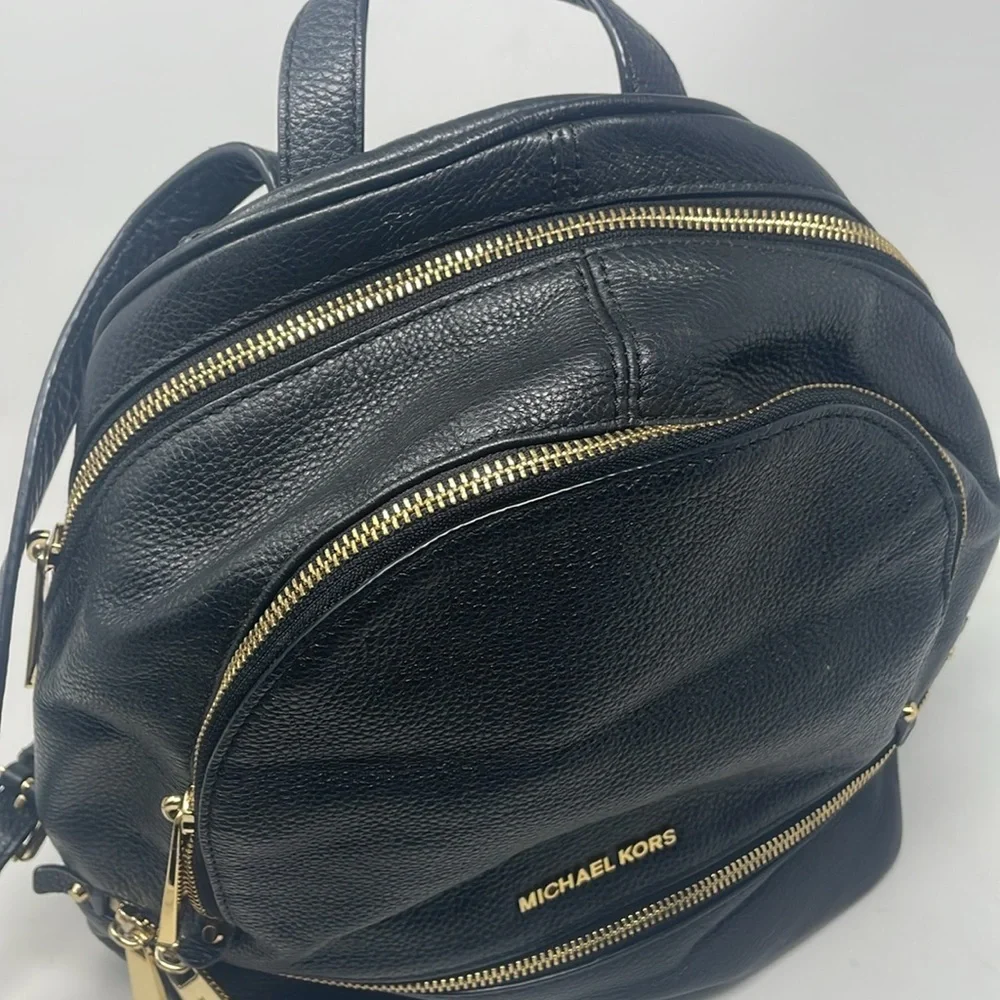 MICHAEL KORS Black Pebbled Leather Small Rhea Backpack - Picture 8 of 11